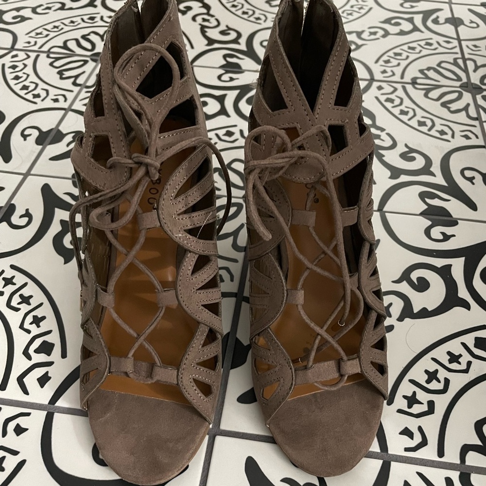 Beige lace up heels